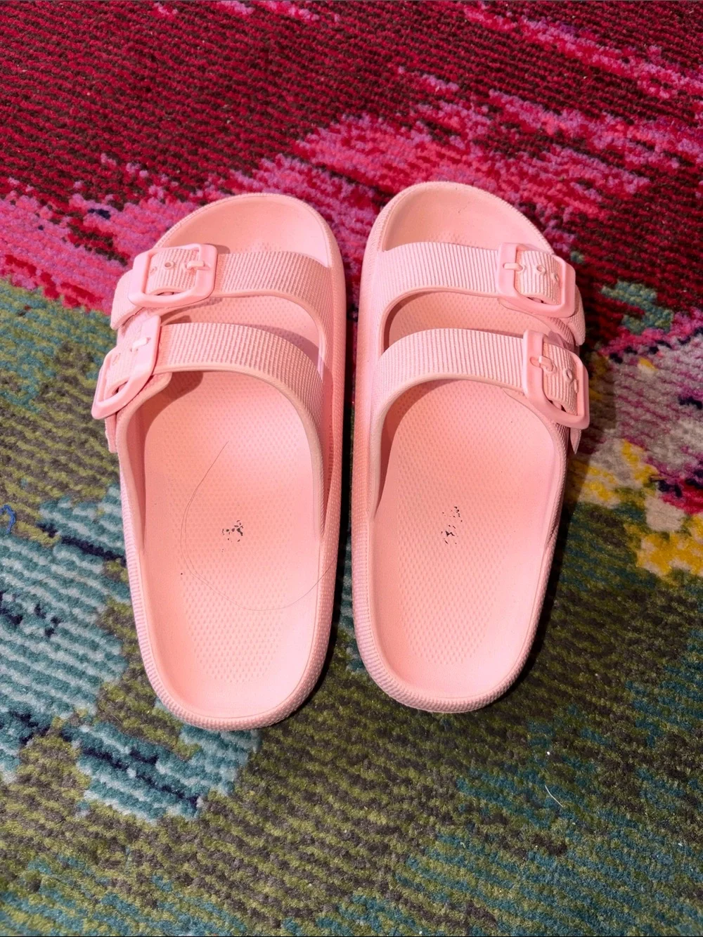 Kids Pink Double-Strap Slide Sandals